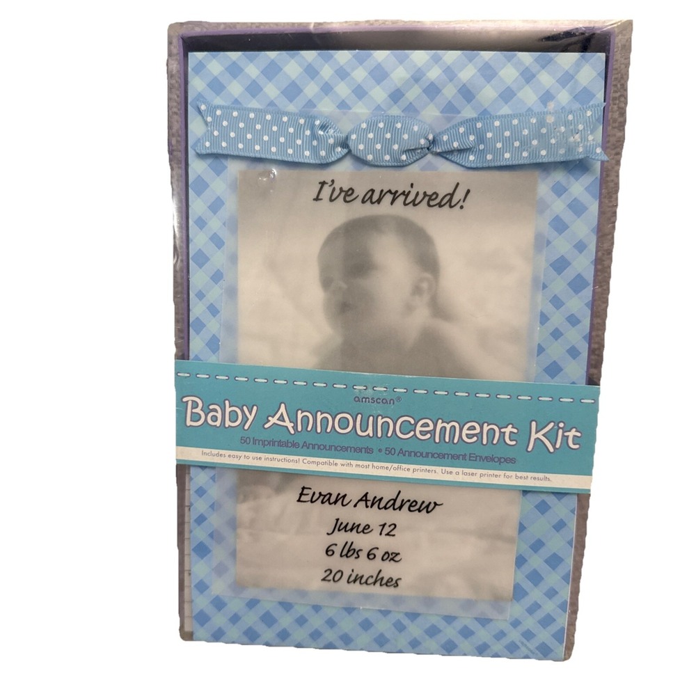 Baby Shower Gingham Argyle Plaid Party Cards Birth Announcement Kit Blue NIB‎